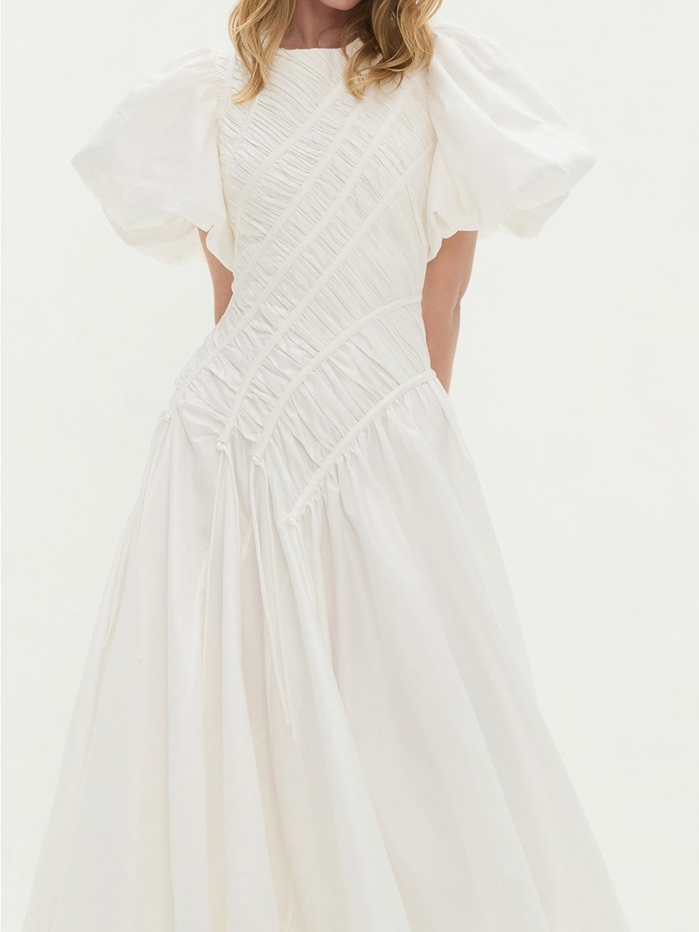 Aje White Puff-Sleeve Midi Dress - Picture 2 of 8